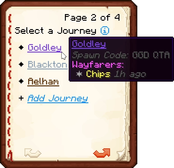 Journey select menu in-game