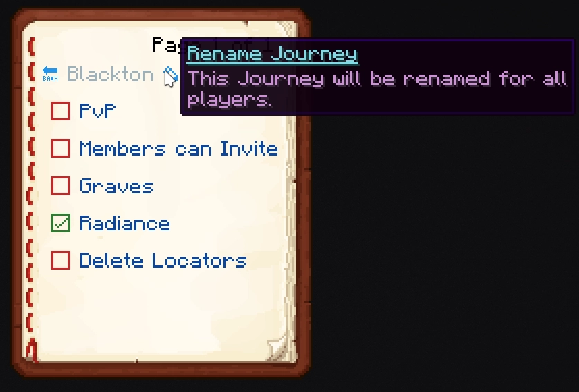 Journey settings menu